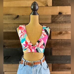 Billabong Women's Multi Color Island Floral Plunge Bikini Top